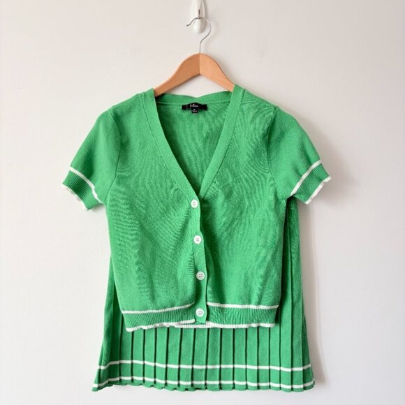Lulus Marvelously Chic Knit Pleated High-Rise Mini Skirt Set Green Size M/L - Picture 5 of 9